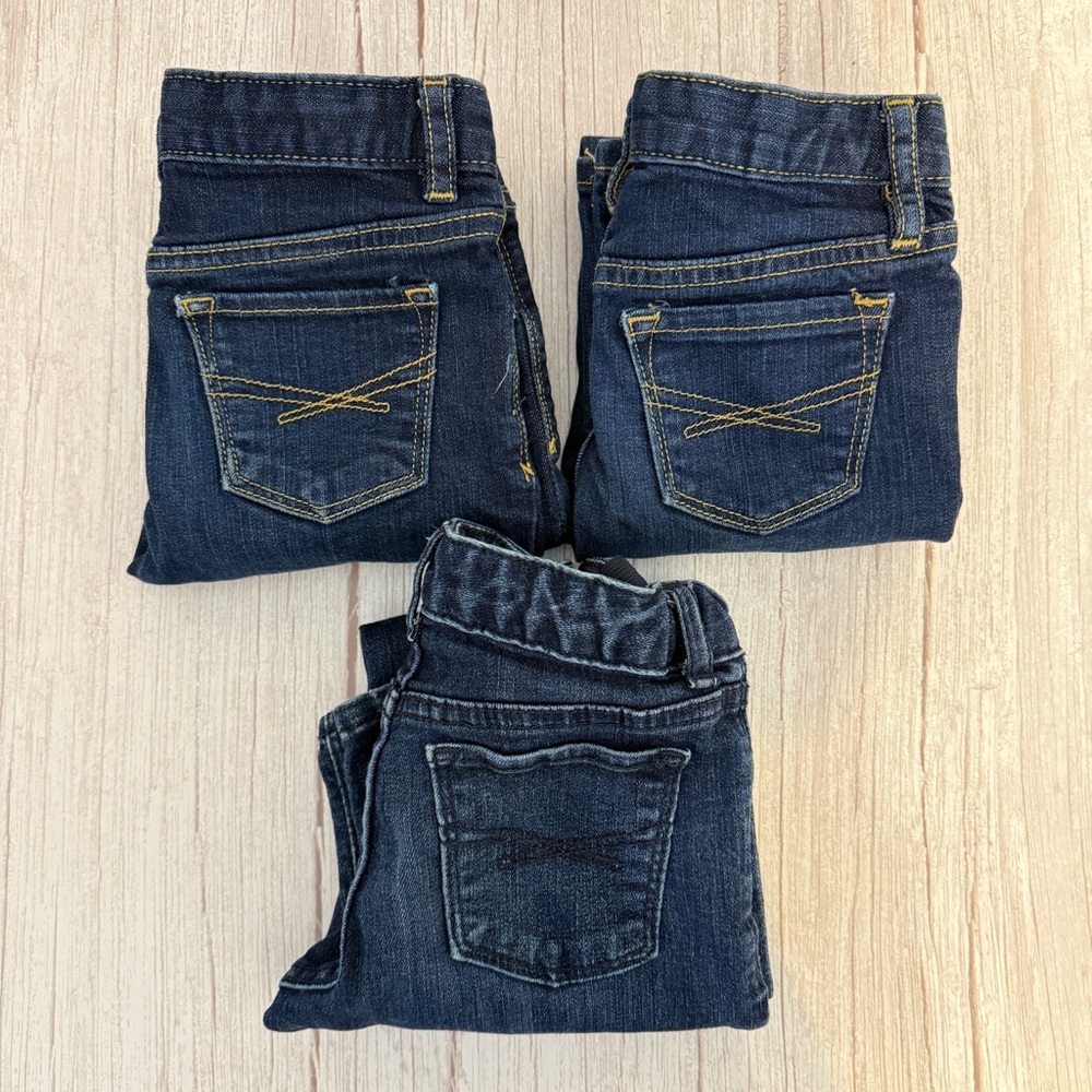 3 Pairs of GAP Kids Dark Wash Girl's Jeans Size 7 Straight Leg & Flared